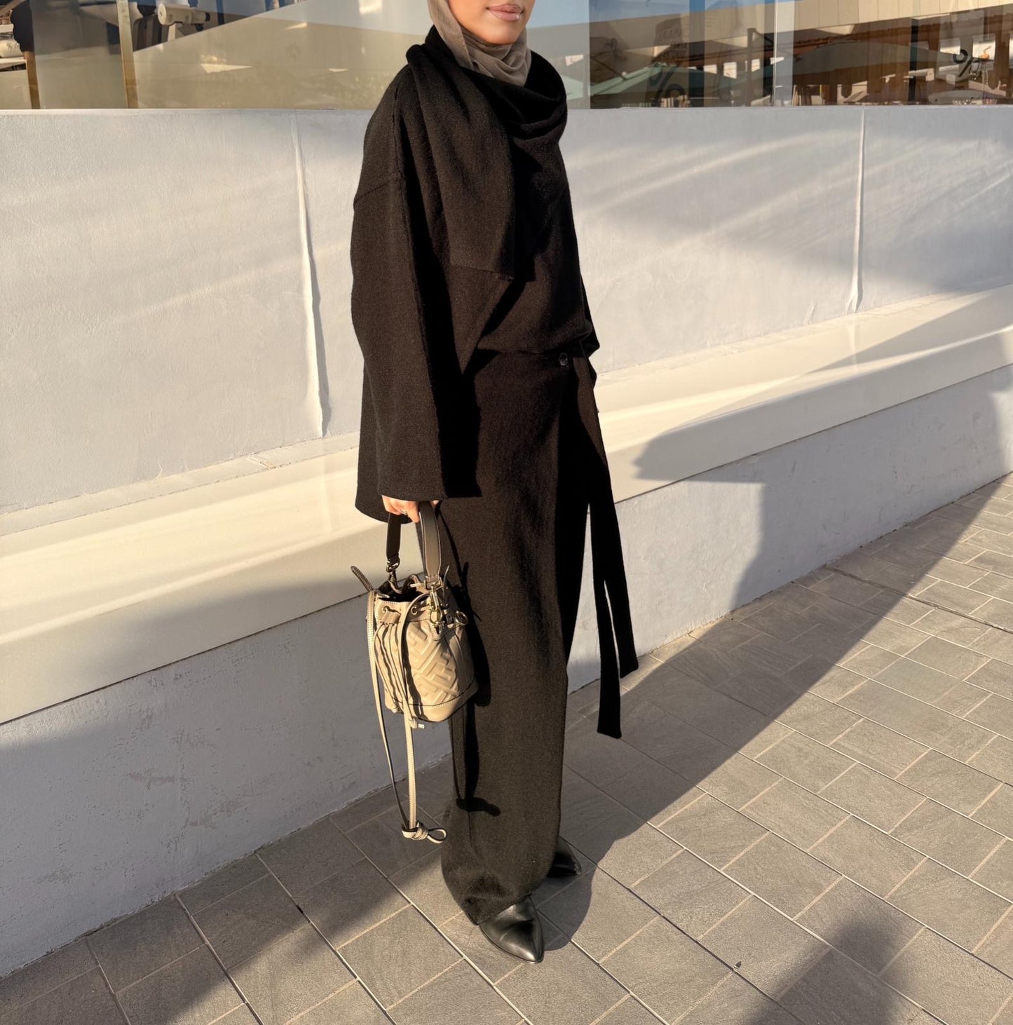 Wrapped shawl top with loose strap pants set